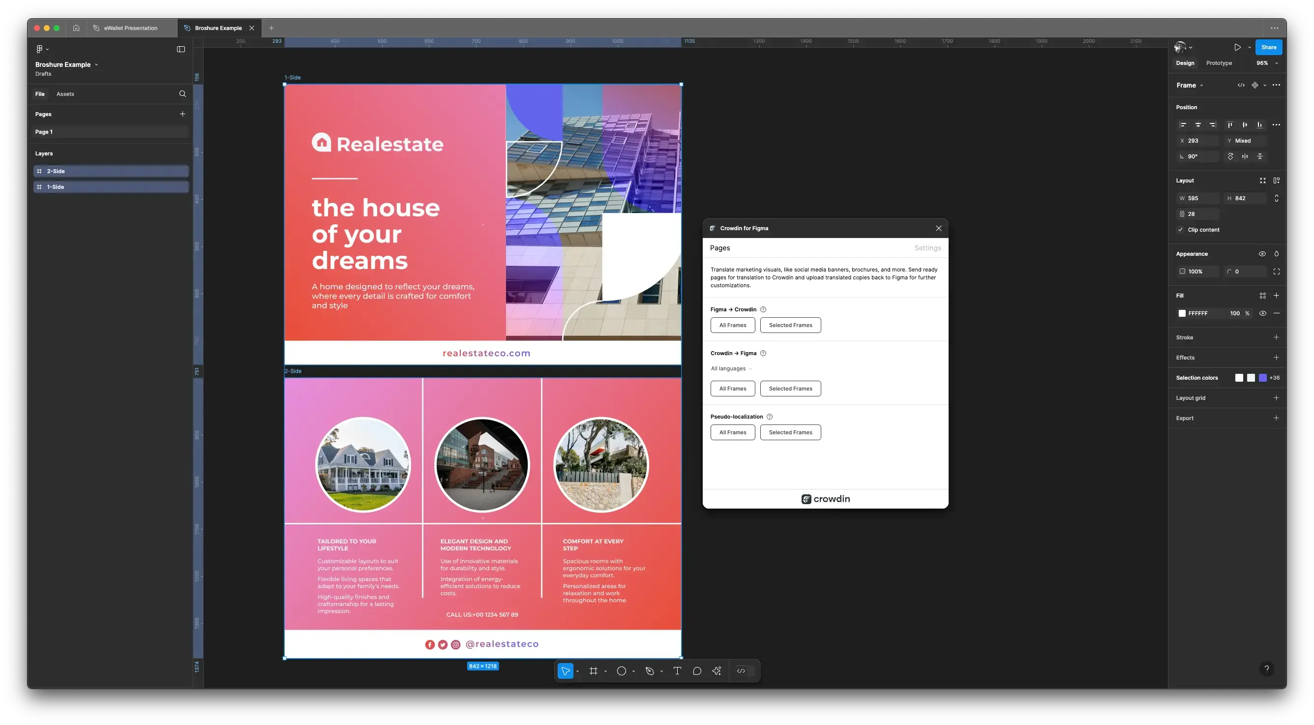 Screenshot of the Crowdin pugin for Figma